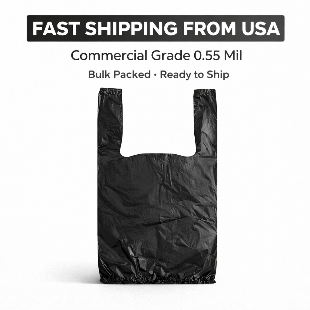 0.55 Mil Medium-Duty Black T-Shirt Bags XSmall 1/10 8x4x15 Bulk 50-1500