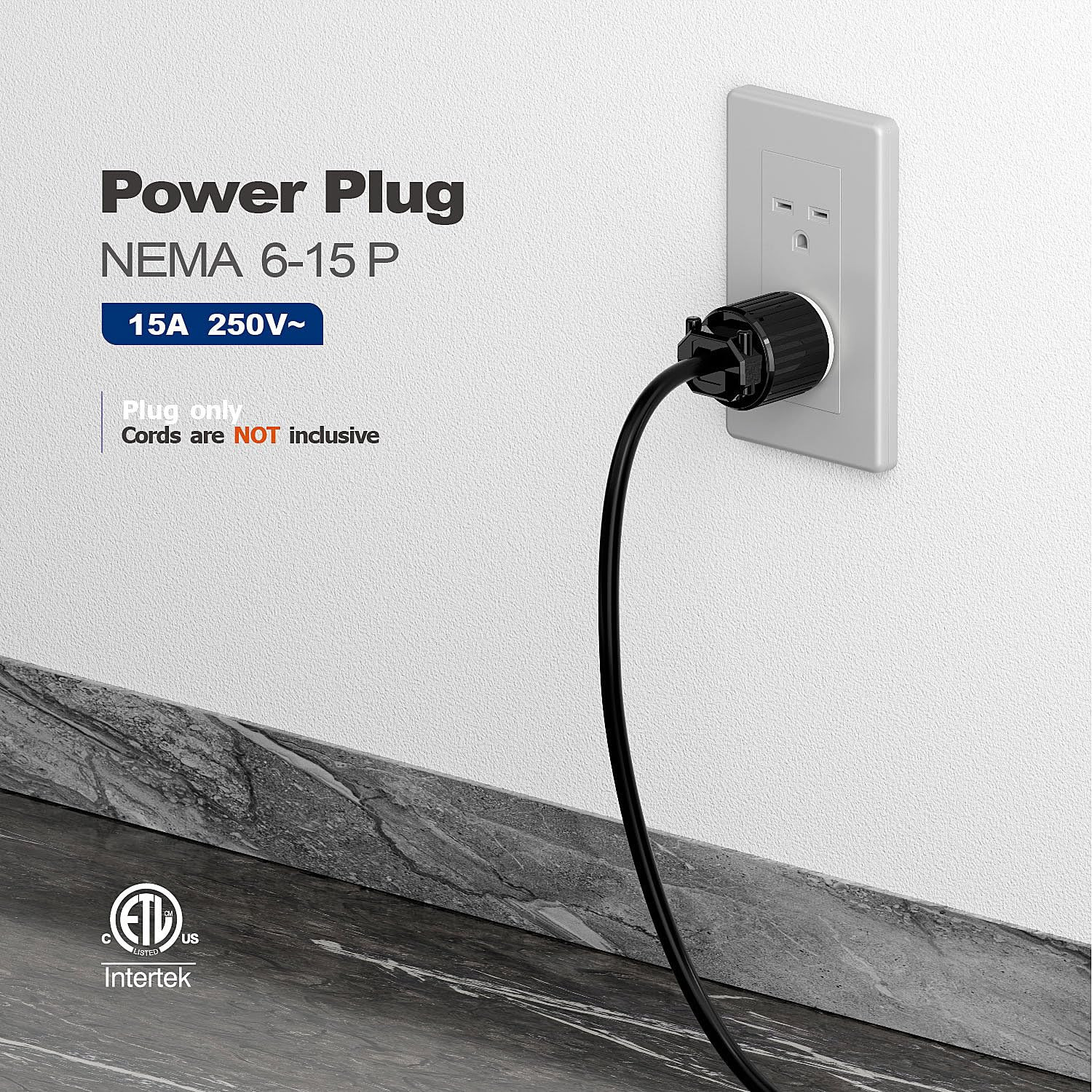 NEMA 6-15P Male Plug, ETL Listed 15AMP/250VOLT,15A Straight DIY Male, Usa/Canada