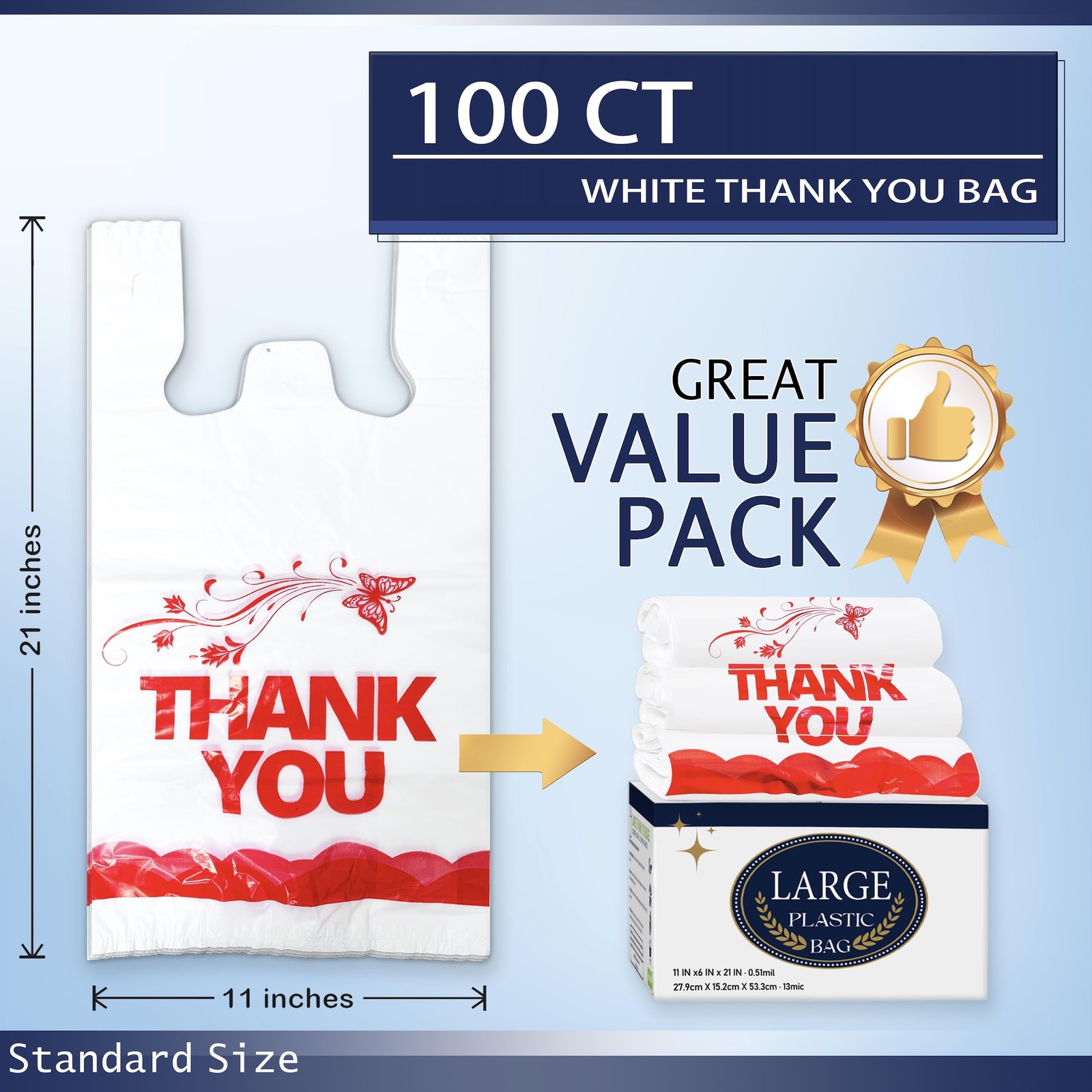 100 Pcs White Thank You Bags T Shirt Bags To Go Grocery Reusable Disposable