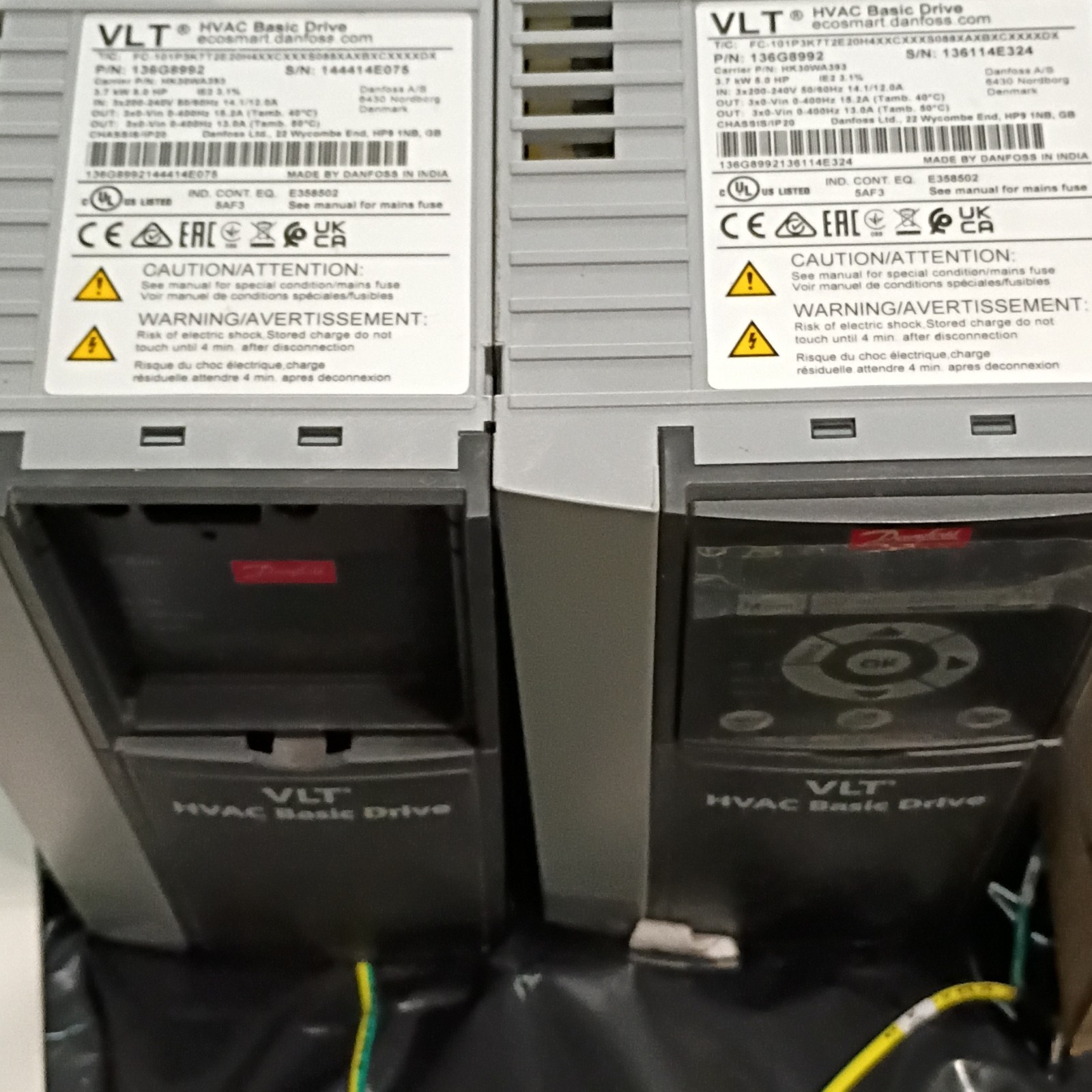 (2) Danfoss VLT HVAC Basic Drive FC 101 VFD 3.7kW 5HP 380-480V IP20 136G8992