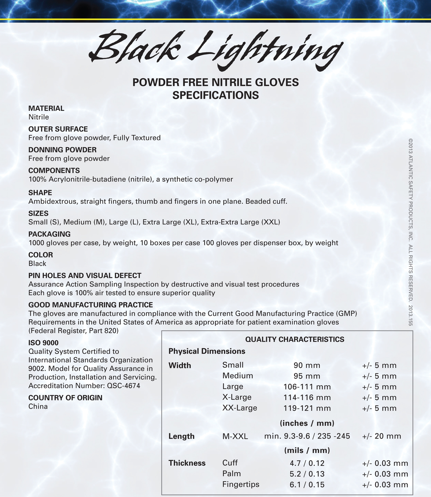 Box of 100pcs Black Lightning Nitrile 6Mil Gloves Size XX-Large Atlantic Safety