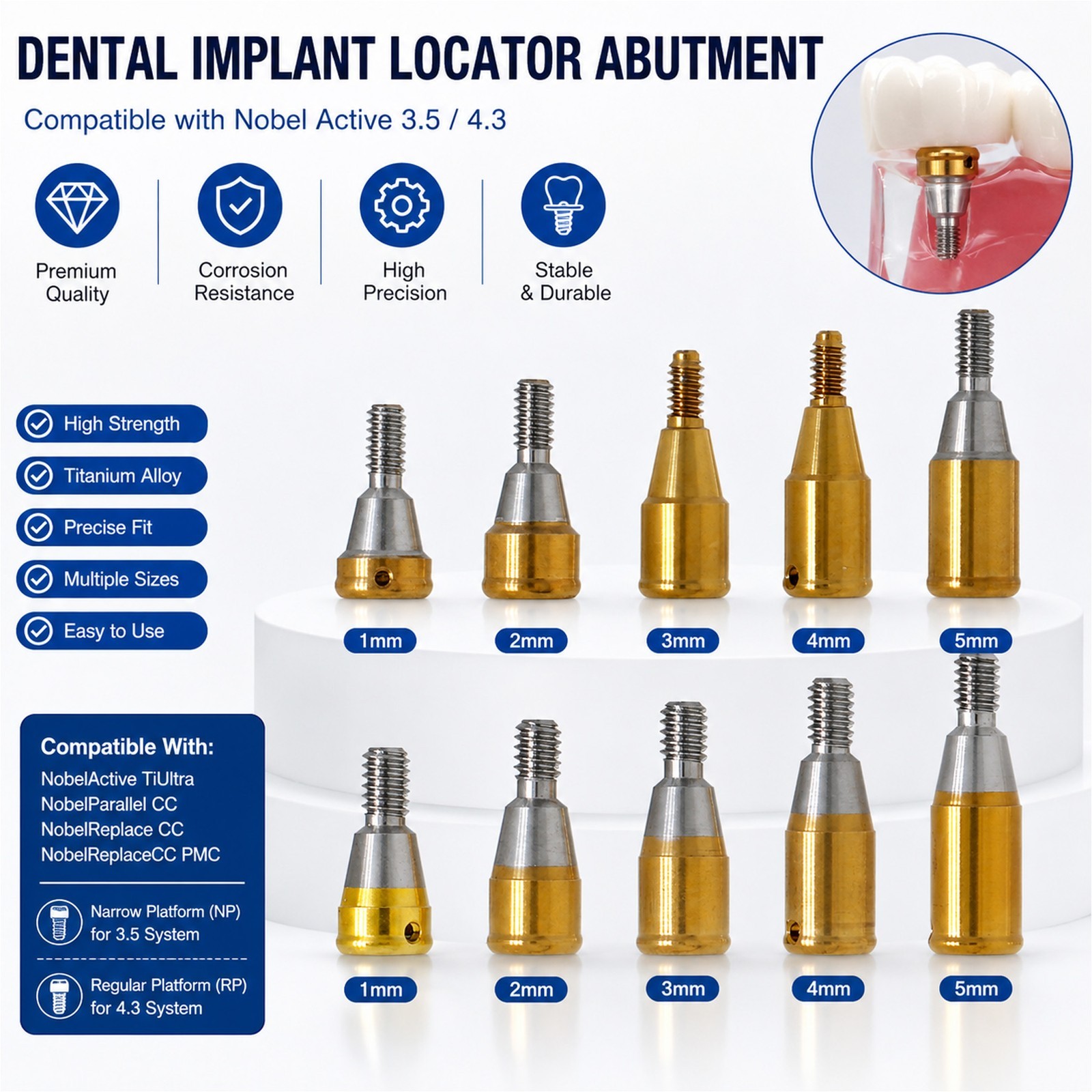 US Dental ZEST Locator Tapered Abutment Nobel Active NP & RP Conical Connection