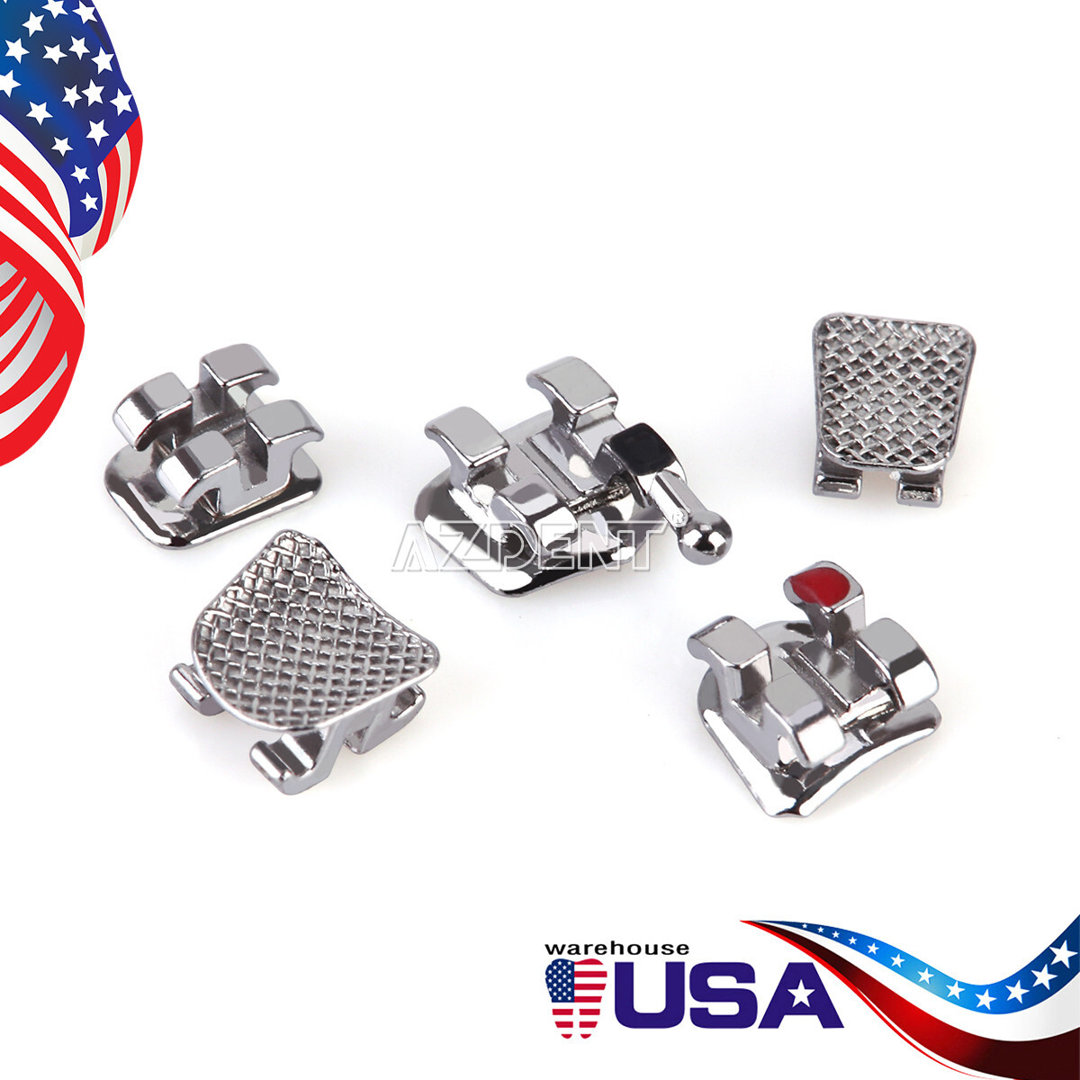 10 Packs AZDENT Dental Orthodontic Metal Brackets Braces Mini Roth.022 Hooks 345