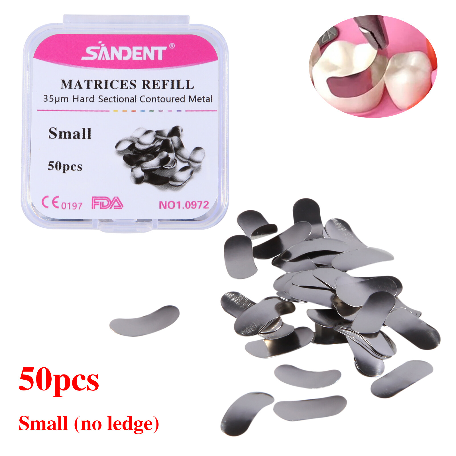 100 Pcs Dental Sectional Contoured Metal Matrices Refill Matrix Band Ledge 35um
